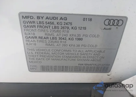 2018 Audi Q5 2.0T Premium/2.0T Tech Premium z USA, uszkodzony, nr VIN WA1BNAFYXJ2122720